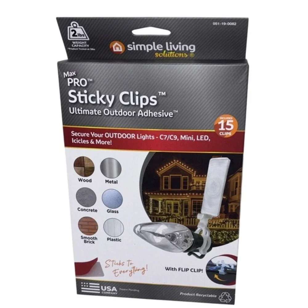Simple Living Solutions Max PRO Sticky Clips‎ 15ct Outdoor Light Adhesive White